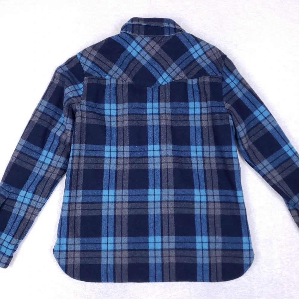 Archive Denim Trade Wool Blend Plaid Shirt‎ Jacket Blue Gray Western Snap M